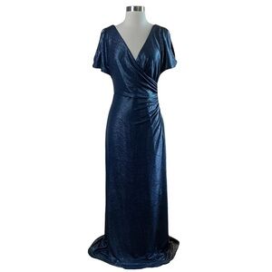 Lauren Ralph Lauren Blue Shimmer Open Bell Sleeve With Side Bodice Ruching  Sz.6